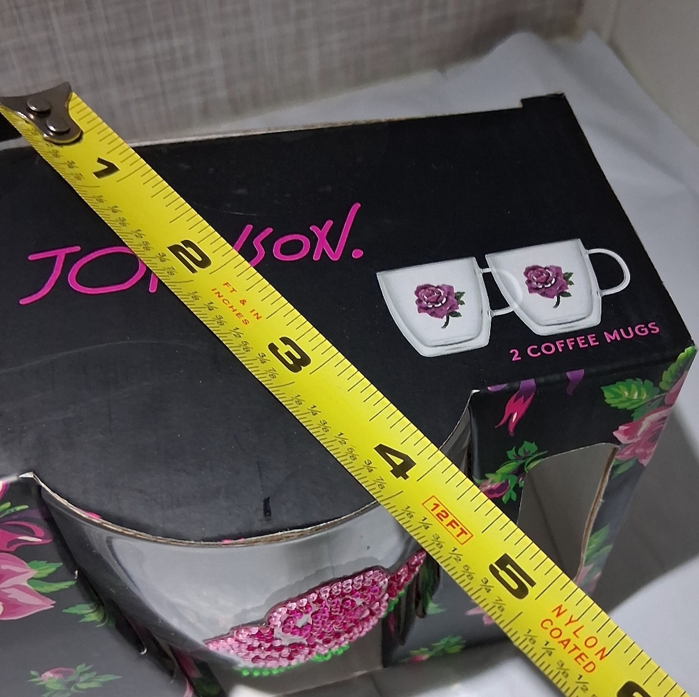 Betsey Johnson Set of 2 Glass Coffee Mugs BEADED ROSES BRAND-NEW sealed - Picture 11 of 12